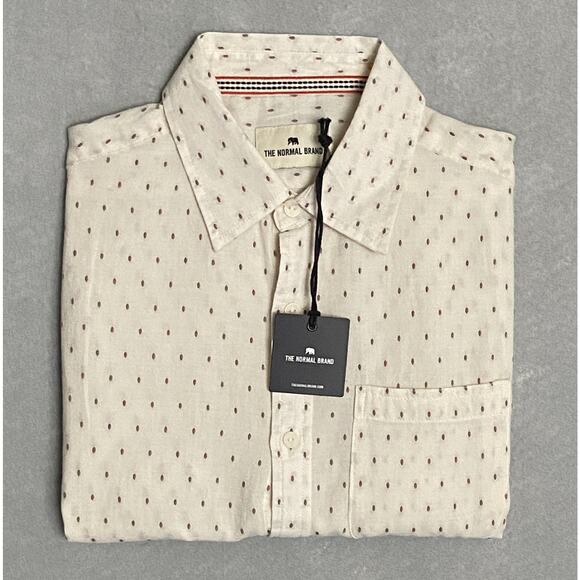 The Normal Brand Men's Small Short Sleeve Button-Up Shirt Dobby Cream NEW - Picture 1 of 11